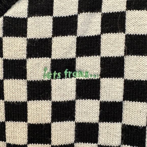 Iets Frans Unisex  V-Neck Checkered Sweater Vest - Black and White Size XL - Picture 6 of 6